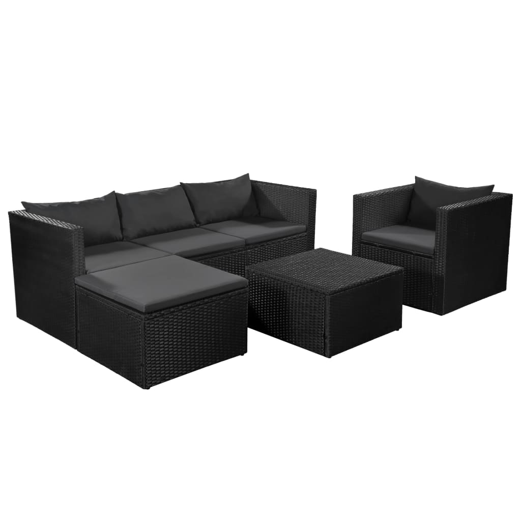 4 Piece Garden Lounge Set Poly Rattan Black And White