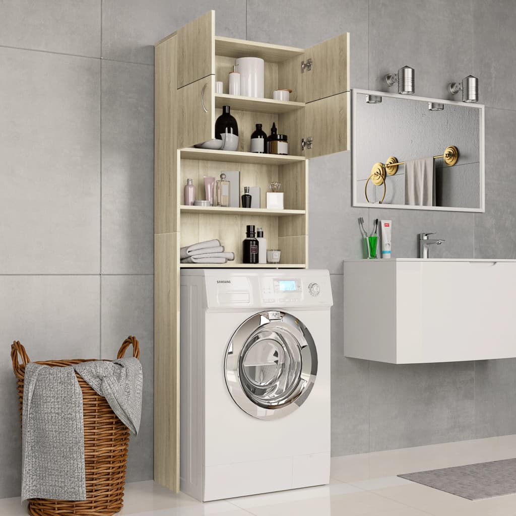 Washing Machine Cabinet Sonoma Oak 64X25.5X190 Cm Engineered Wood