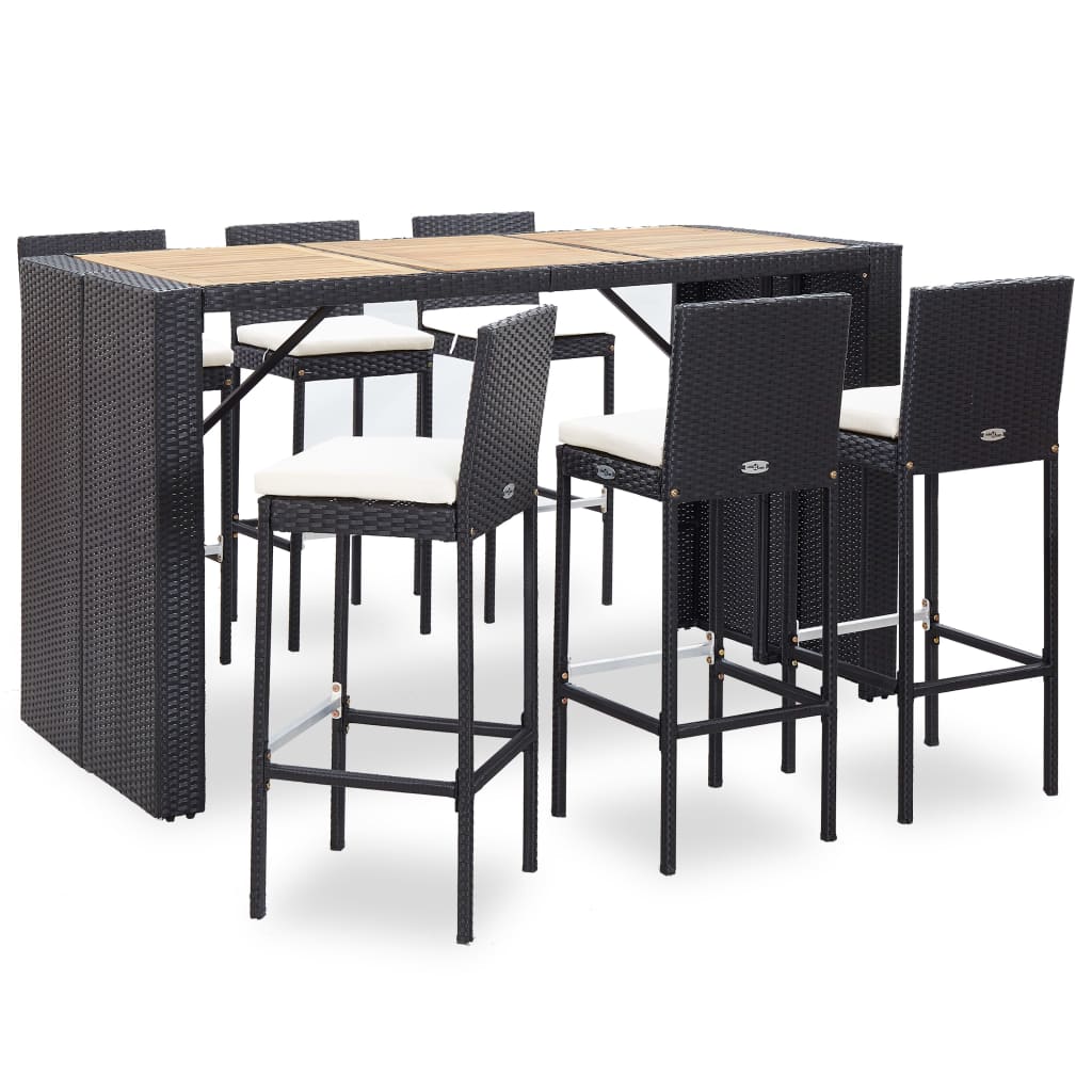 7 Piece Outdoor Bar Set With Cushions Poly Rattan