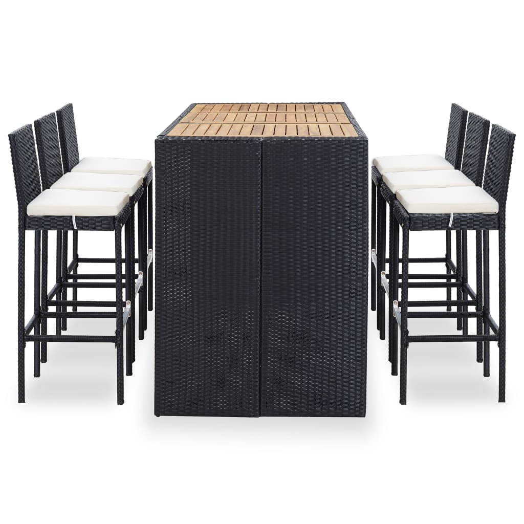 7 Piece Outdoor Bar Set With Cushions Poly Rattan