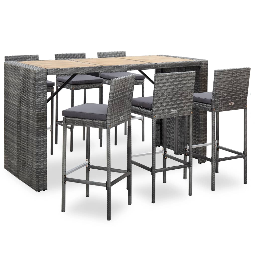 7 Piece Outdoor Bar Set With Cushions Poly Rattan