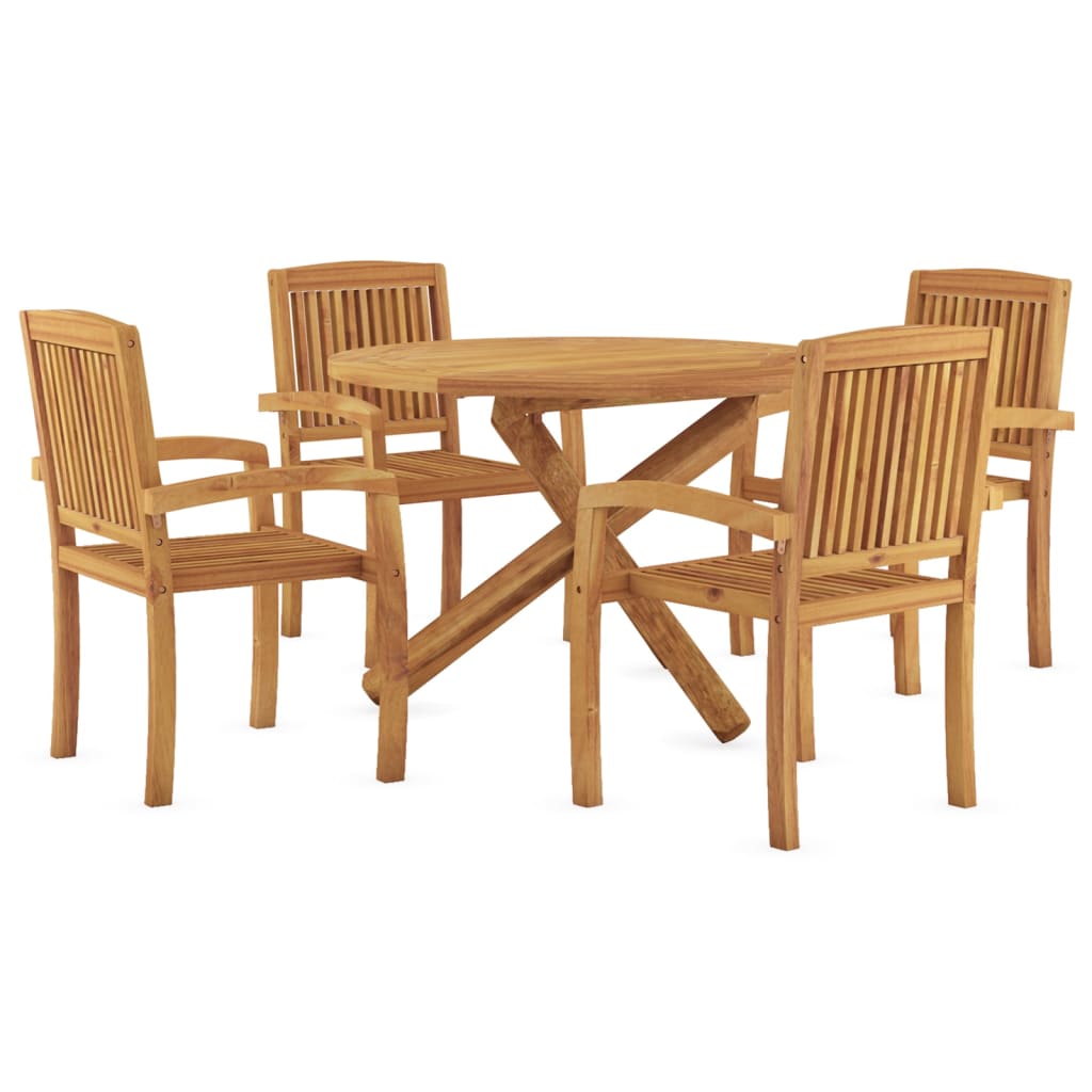 5 Piece Garden Dining Set Solid Wood Teak