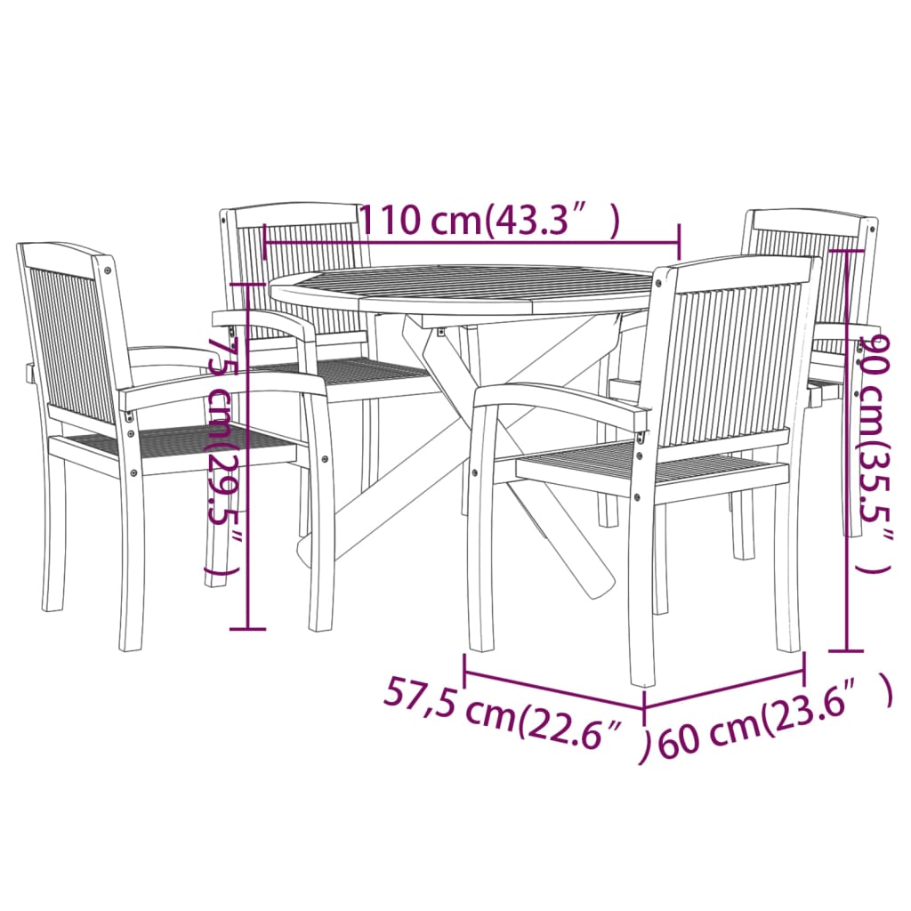 5 Piece Garden Dining Set Solid Wood Teak