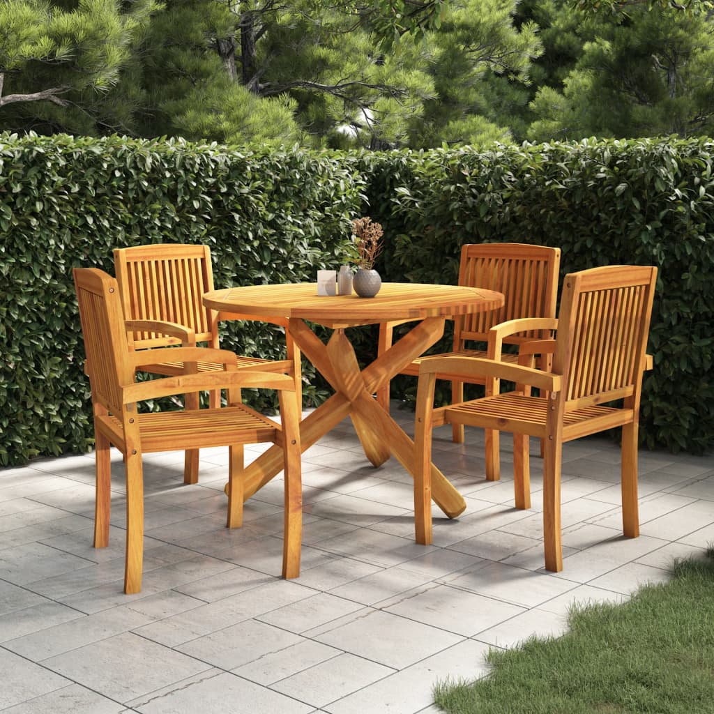 5 Piece Garden Dining Set Solid Wood Teak