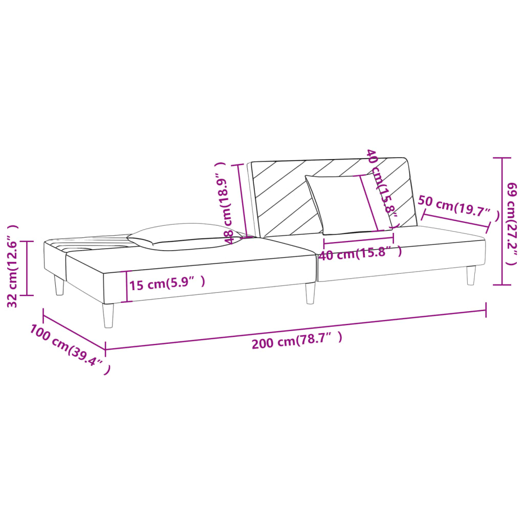 2-Seater Sofa Bed With Two Pillows Fabric