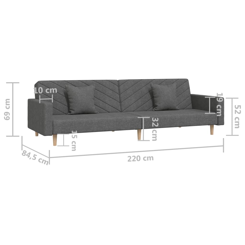 2-Seater Sofa Bed With Two Pillows Fabric