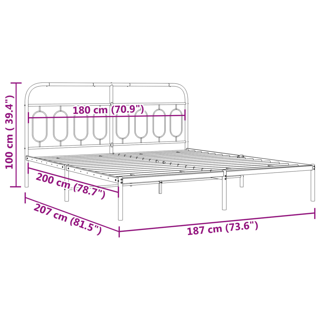 Metal Bed Frame Without Mattress 183X203 Cm King