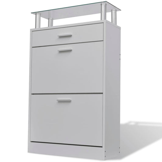 Shoe Cabinet With A Drawer And A Top Glass Shelf Wood