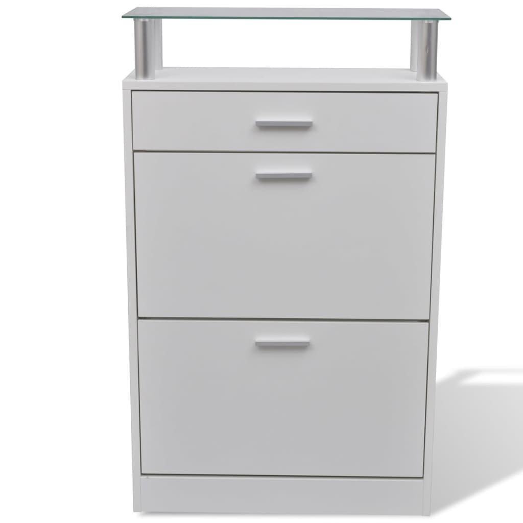 Shoe Cabinet With A Drawer And A Top Glass Shelf Wood