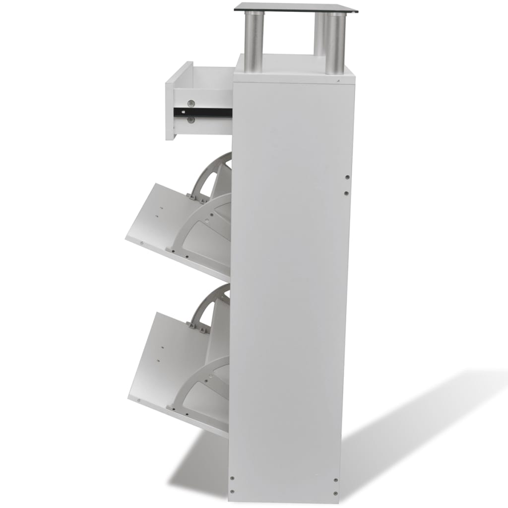 Shoe Cabinet With A Drawer And A Top Glass Shelf Wood