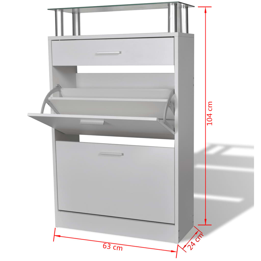Shoe Cabinet With A Drawer And A Top Glass Shelf Wood