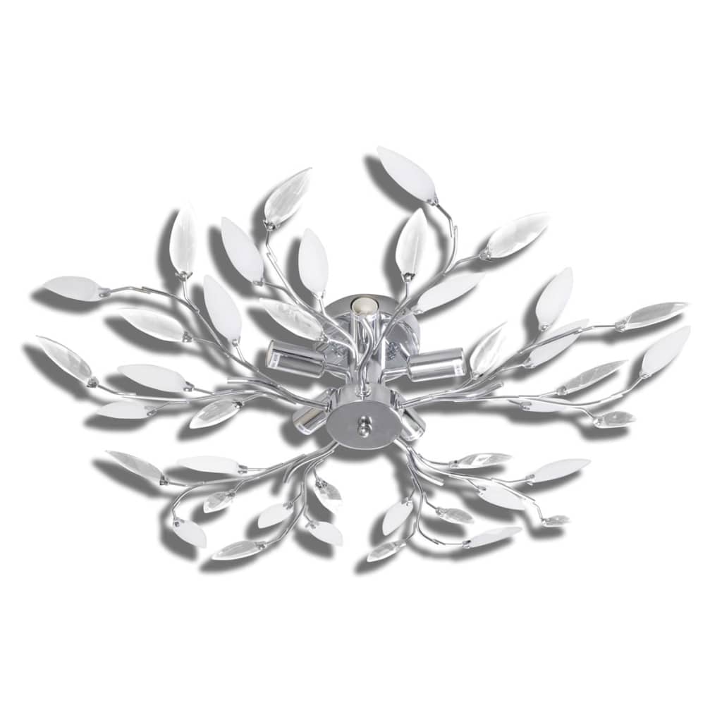 &White Ceiling Lamp Acrylic Crystal Leaf Arms 5 E14 Bulbs