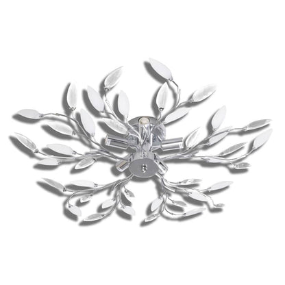 &White Ceiling Lamp Acrylic Crystal Leaf Arms 5 E14 Bulbs
