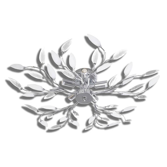 &White Ceiling Lamp Acrylic Crystal Leaf Arms 5 E14 Bulbs