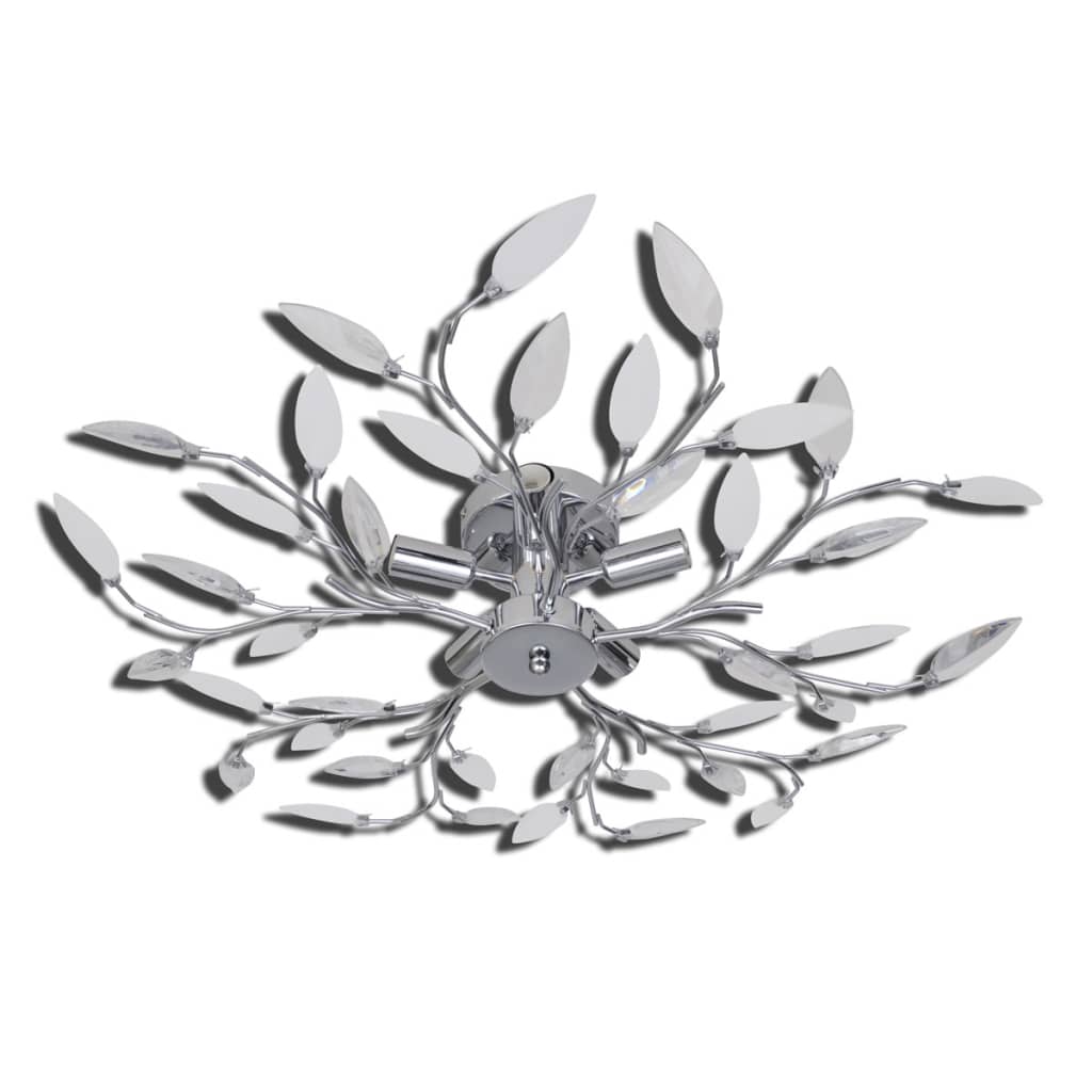 &White Ceiling Lamp Acrylic Crystal Leaf Arms 5 E14 Bulbs