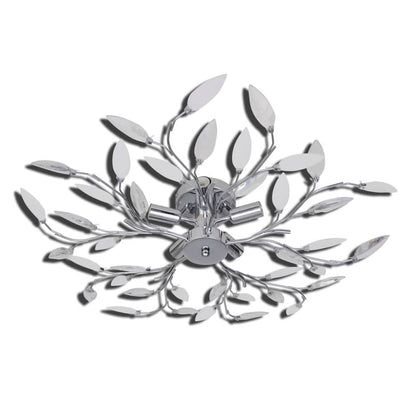 &White Ceiling Lamp Acrylic Crystal Leaf Arms 5 E14 Bulbs