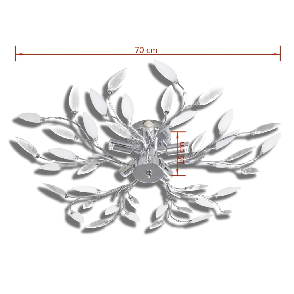 &White Ceiling Lamp Acrylic Crystal Leaf Arms 5 E14 Bulbs