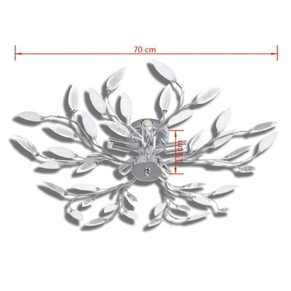 &White Ceiling Lamp Acrylic Crystal Leaf Arms 5 E14 Bulbs