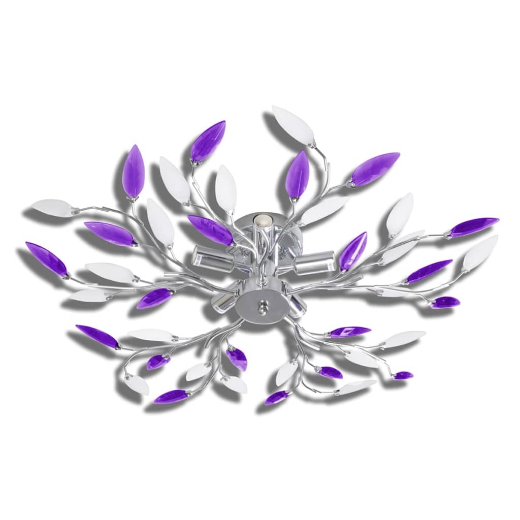 &White Ceiling Lamp Acrylic Crystal Leaf Arms For 5 E14 Bulbs