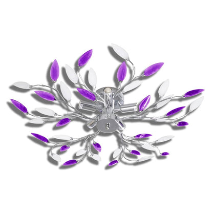 &White Ceiling Lamp Acrylic Crystal Leaf Arms For 5 E14 Bulbs