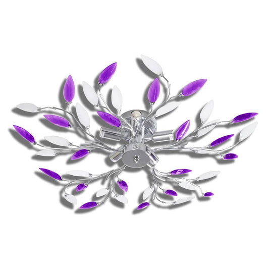 &White Ceiling Lamp Acrylic Crystal Leaf Arms For 5 E14 Bulbs