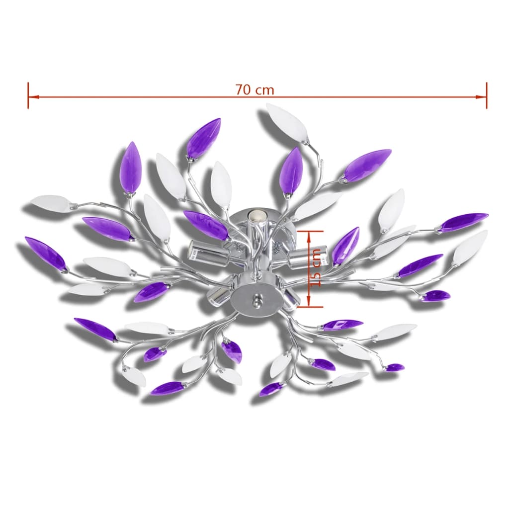 &White Ceiling Lamp Acrylic Crystal Leaf Arms For 5 E14 Bulbs
