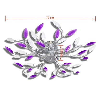 &White Ceiling Lamp Acrylic Crystal Leaf Arms For 5 E14 Bulbs