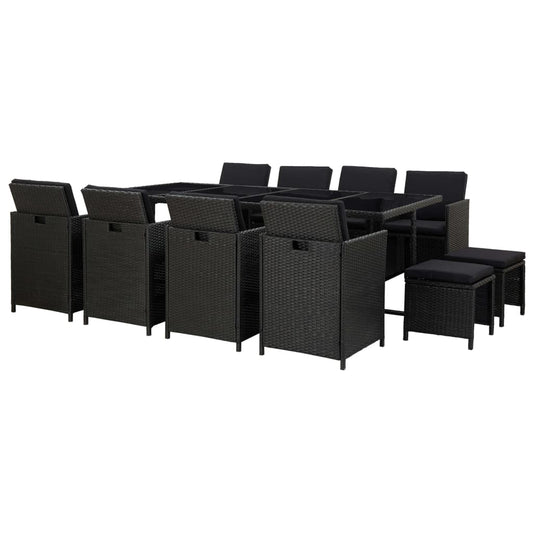 13 Piece Outdoor Dining Set With Cushions Poly Rattan Black