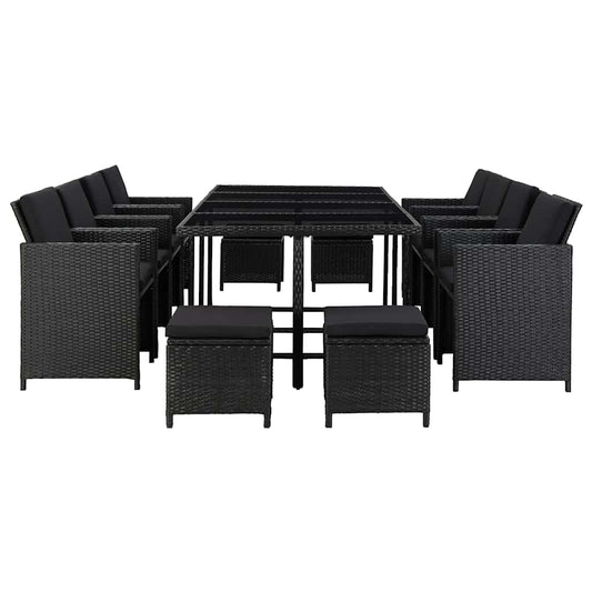 13 Piece Outdoor Dining Set With Cushions Poly Rattan Black