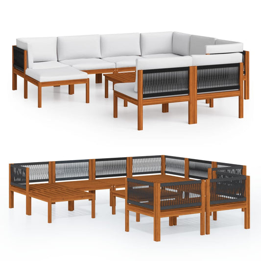 10 Piece Garden Lounge Set With Cushions Cream Solid Acacia Wood