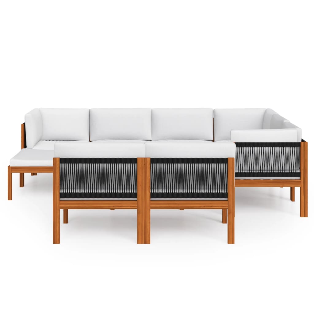 10 Piece Garden Lounge Set With Cushions Cream Solid Acacia Wood