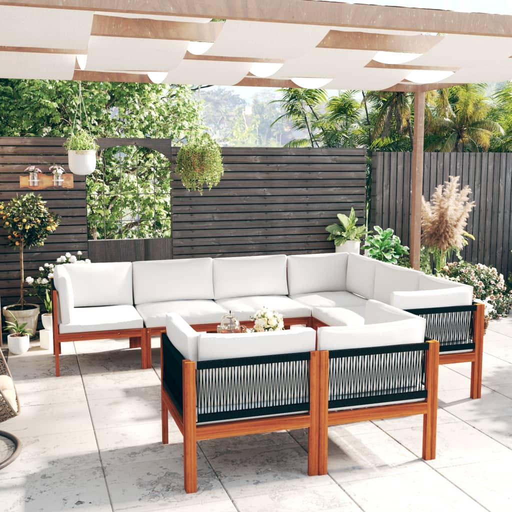 10 Piece Garden Lounge Set With Cushions Cream Solid Acacia Wood