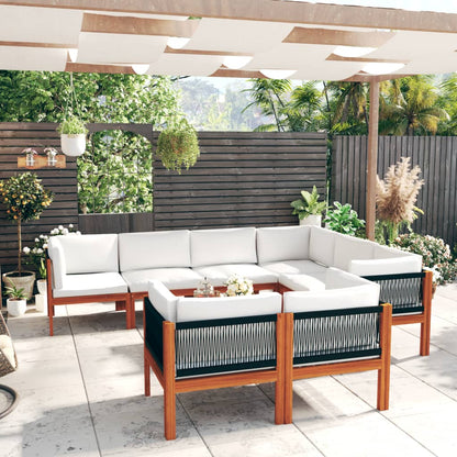 10 Piece Garden Lounge Set With Cushions Cream Solid Acacia Wood