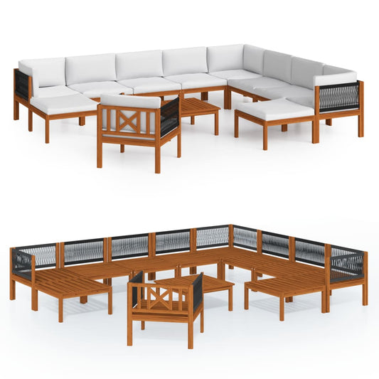12 Piece Garden Lounge Set With Cushions Cream Solid Acacia Wood