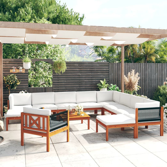 12 Piece Garden Lounge Set With Cushions Cream Solid Acacia Wood