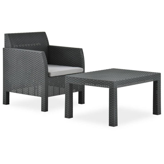 2 Piece Garden Lounge Set With Cushion Rattan Anthracite