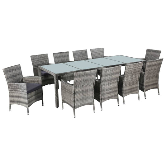 11 Piece Outdoor Dining Set With Cushions Poly Rattan Grey
