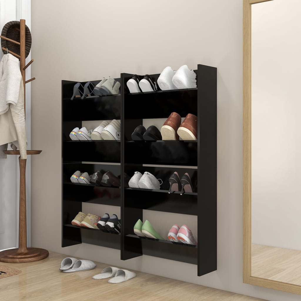 Wall Shoe Cabinets 2 Pcs 60X18X Engineered Wood Black