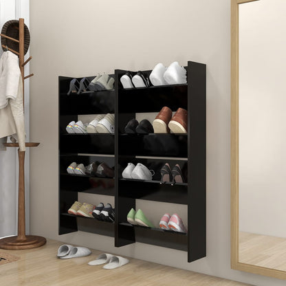 Wall Shoe Cabinets 2 Pcs 60X18X Engineered Wood Black