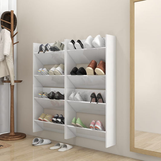 Wall Shoe Cabinets 4 Pcs 60X18X Engineered Wood High Gloss White