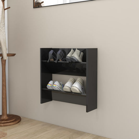 Wall Shoe Cabinet 60X18X Engineered Wood High Gloss Black