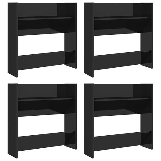 Wall Shoe Cabinets 4 Pcs 60X18X Engineered Wood High Gloss Black