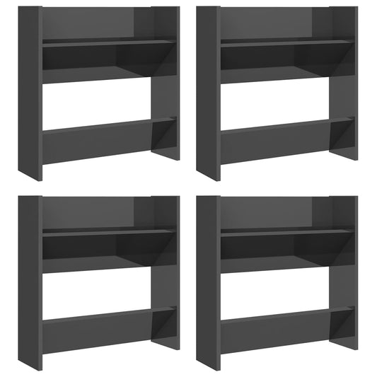 Wall Shoe Cabinets 4 Pcs 60X18X Engineered Wood High Gloss Grey