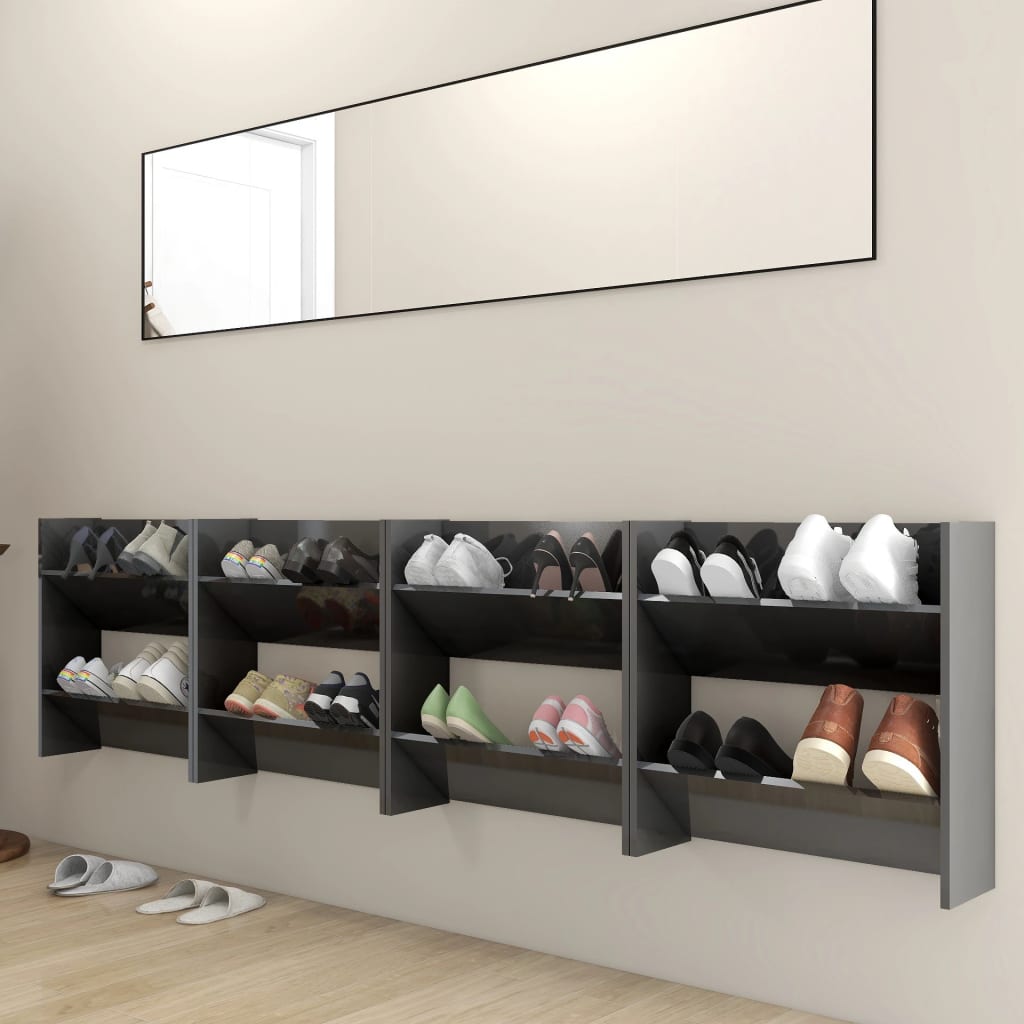 Wall Shoe Cabinets 4 Pcs 60X18X Engineered Wood High Gloss Grey
