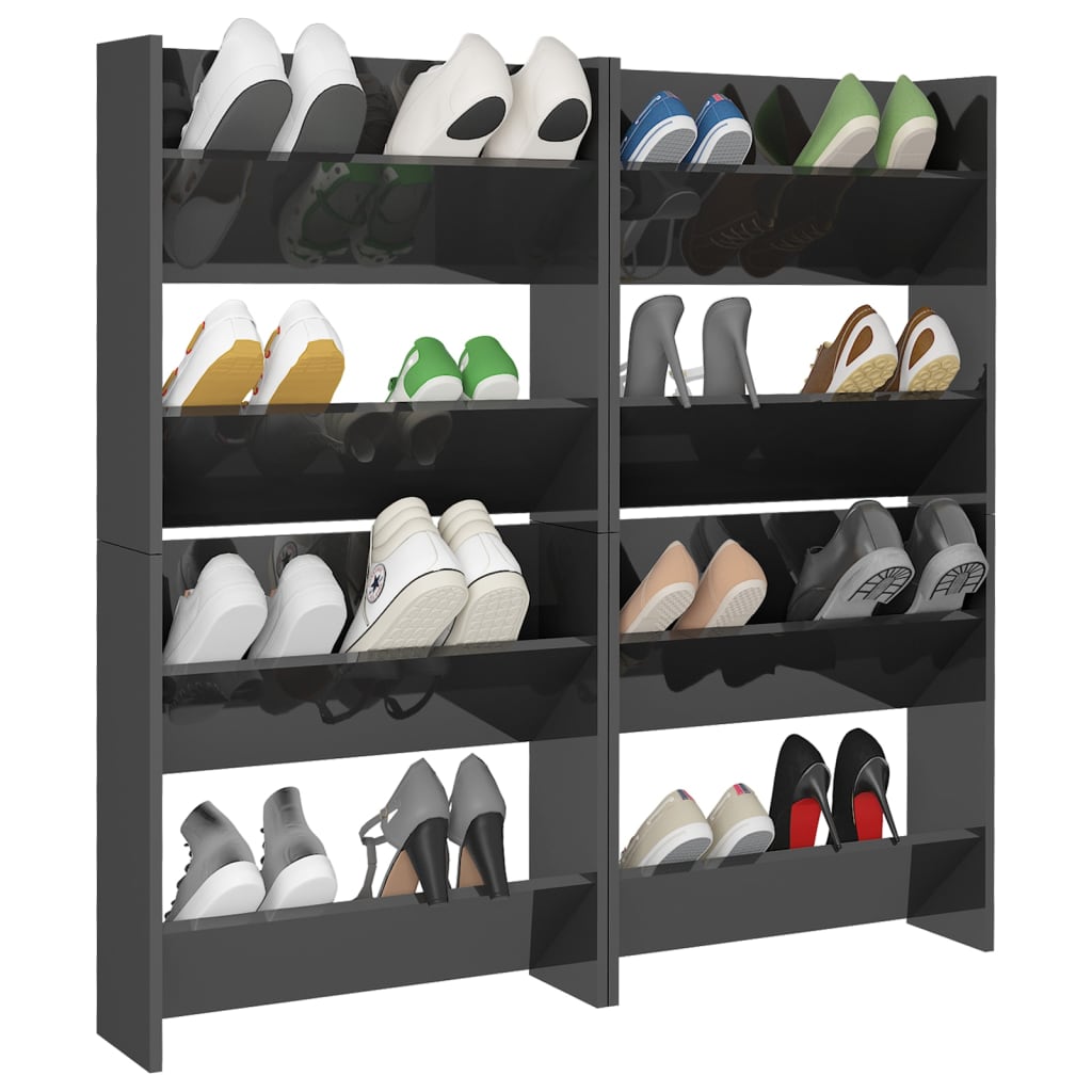 Wall Shoe Cabinets 4 Pcs 60X18X Engineered Wood High Gloss Grey