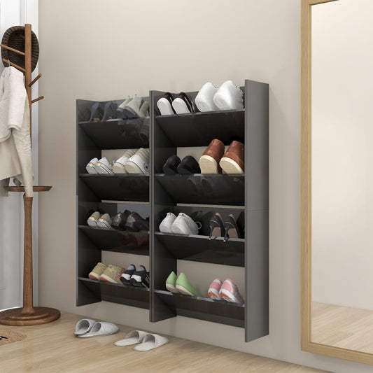 Wall Shoe Cabinets 4 Pcs 60X18X Engineered Wood High Gloss Grey