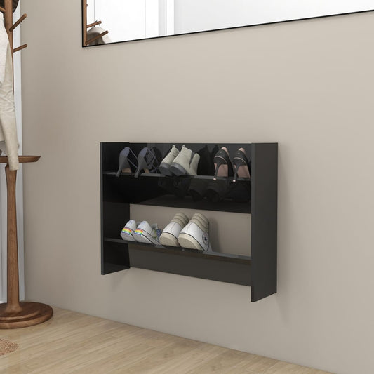 Wall Shoe Cabinet 80X18X Engineered Wood High Gloss Black