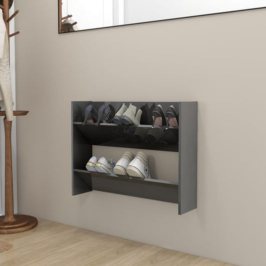 Wall Shoe Cabinet 80X18X Engineered Wood High Gloss Grey