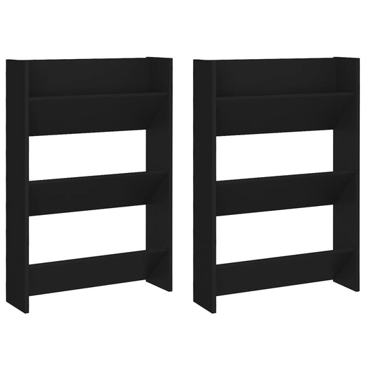 Wall Shoe Cabinets 2 Pcs 60X18X Engineered Wood Black