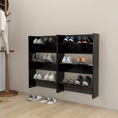 Wall Shoe Cabinets 2 Pcs 60X18X Engineered Wood Black